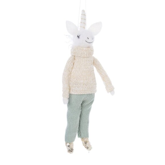 Felt Unicorn Ornament With Gold Sweater & Corduroy Pants handmade - Picture 1 of 7